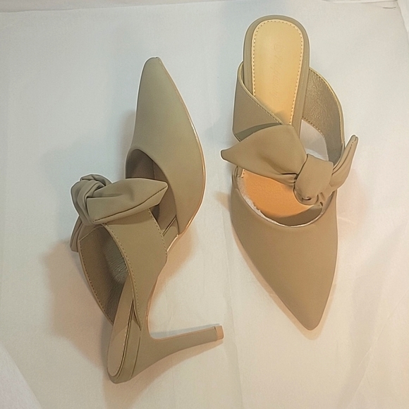 Women's Pointed Toe Bowknot Mules Mid Heel Backless Stiletto Heel - Picture 6 of 11